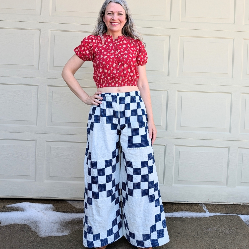 VINTAGE QUILT TOPPER wide leg cropped pants S